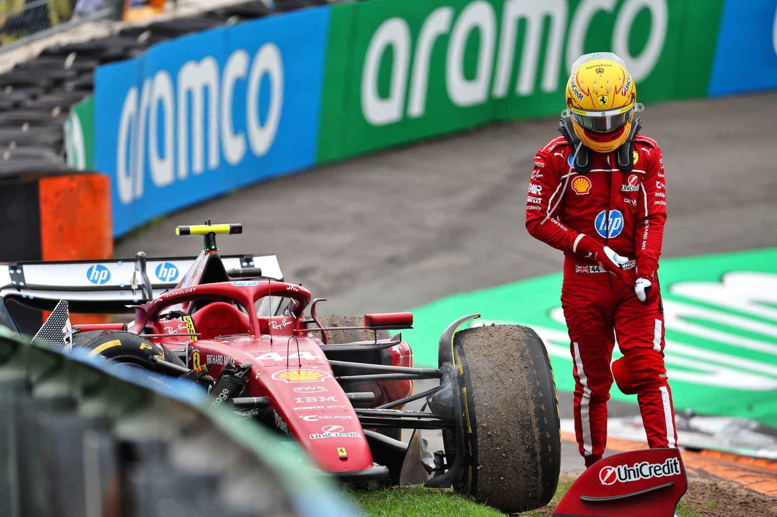 Hamilton crashed out of the Dutch Grand Prix at Zandvoort 