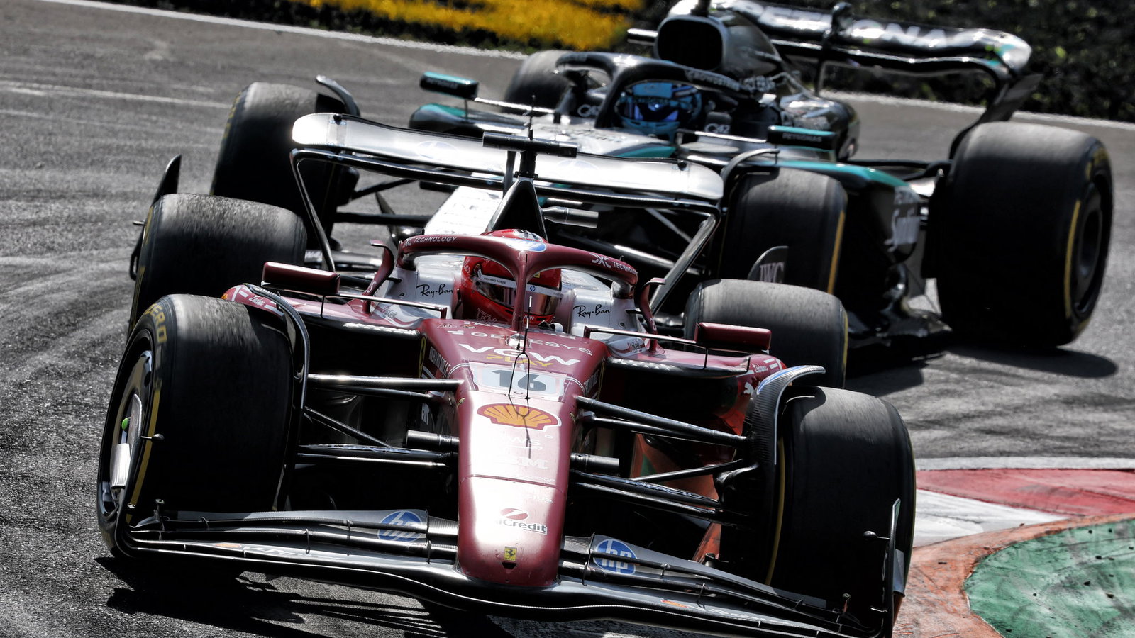 Charles Leclerc ahead of George Russell 