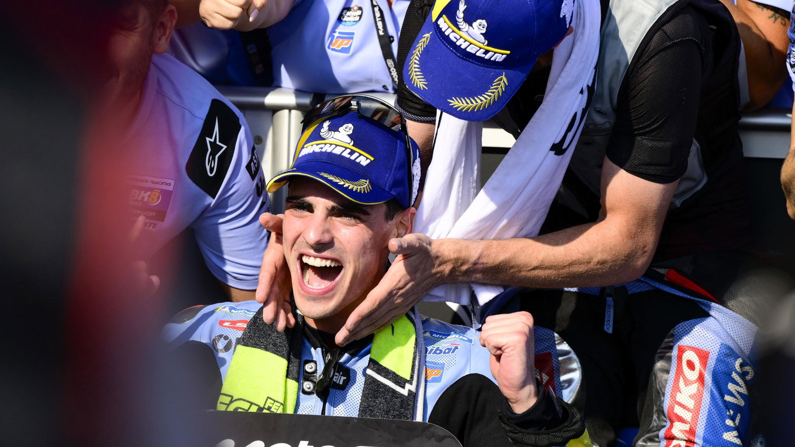 Fermin Aldeguer, Alex Marquez celebrate, 2025 Indonesian MotoGP