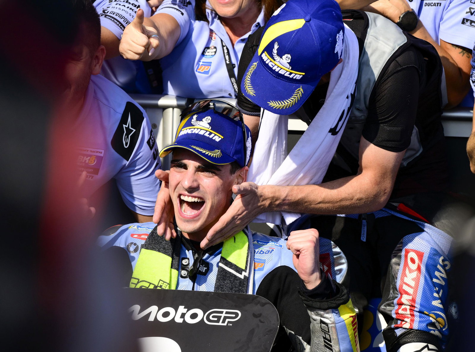 Fermin Aldeguer, Alex Marquez celebrate, 2025 Indonesian MotoGP