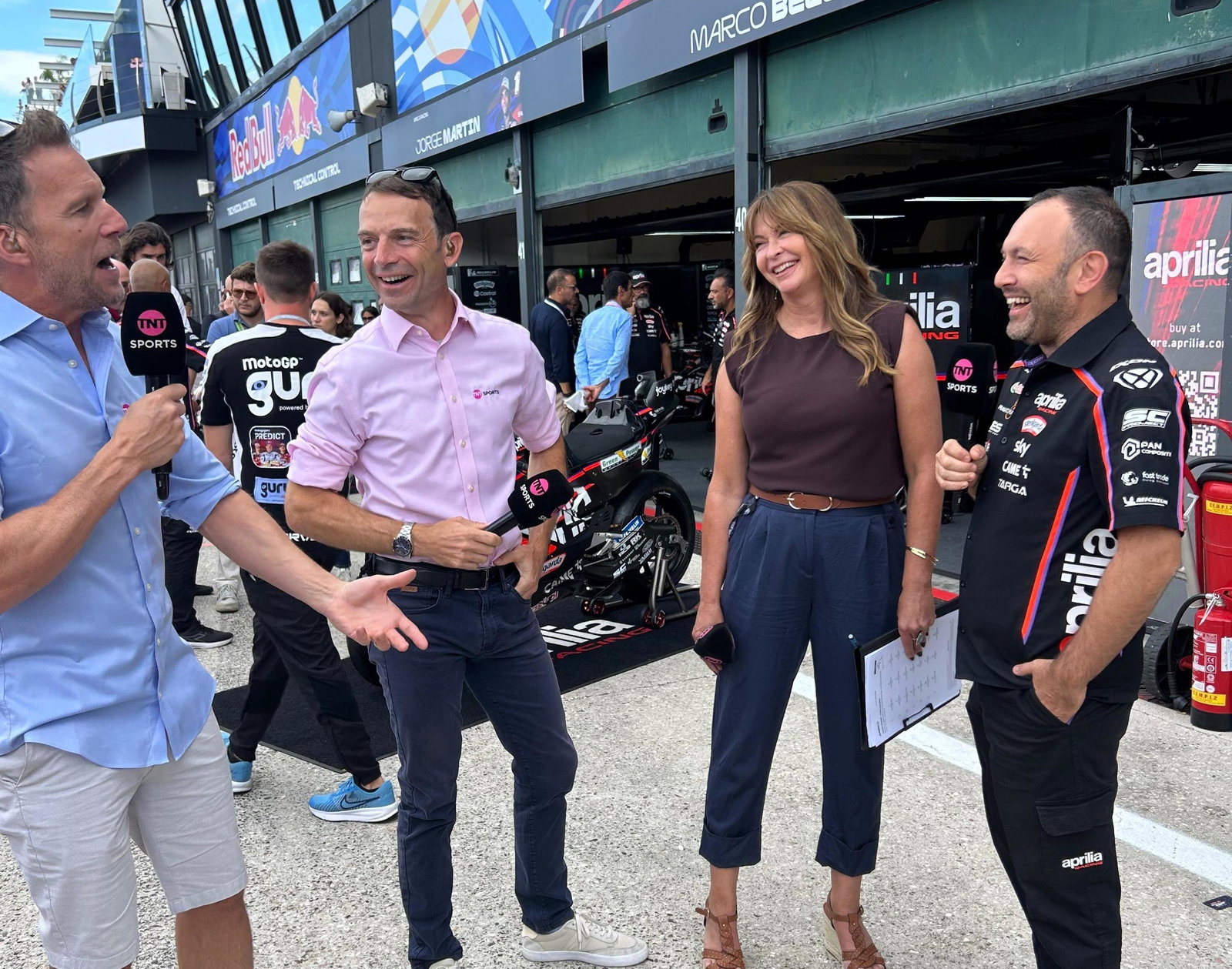 Neil Hodgson, Sylvain Guintoli, Suzi Perry, Paolo Bonora (pic: Alannah Fellows)