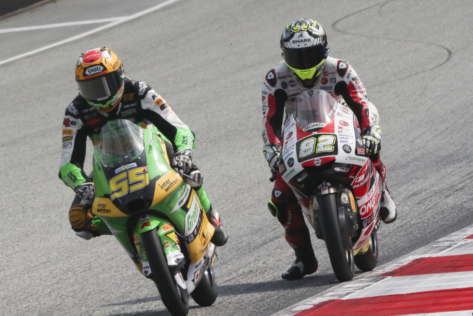 Noah Dettwiler, Stefano Nepa, 2025 Moto3 Austrian Grand Prix. Credit: Gold and Goose.