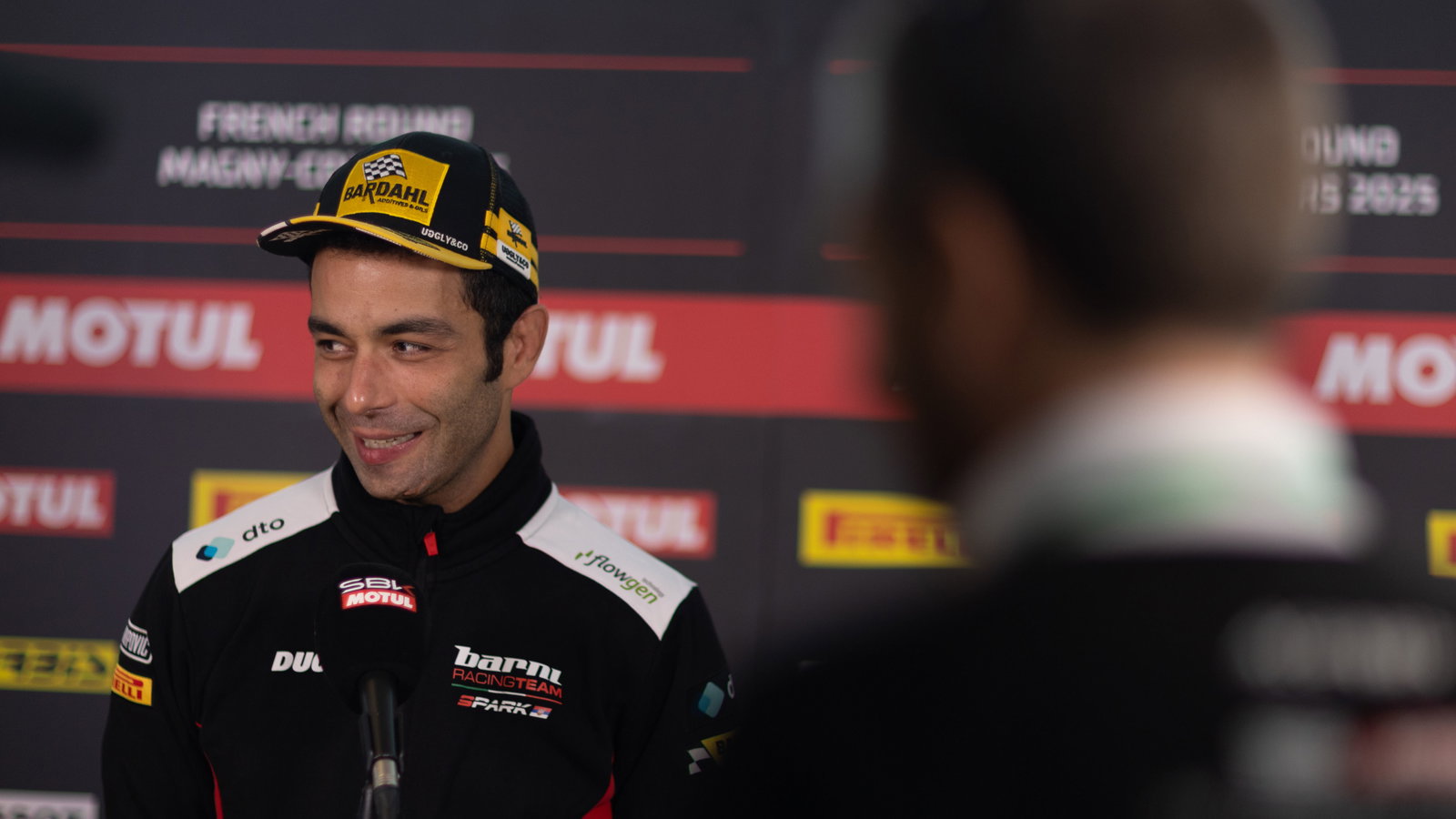Danilo Petrucci speaks to the media at 2025 French WorldSBK. Credit: Gold and Goose.