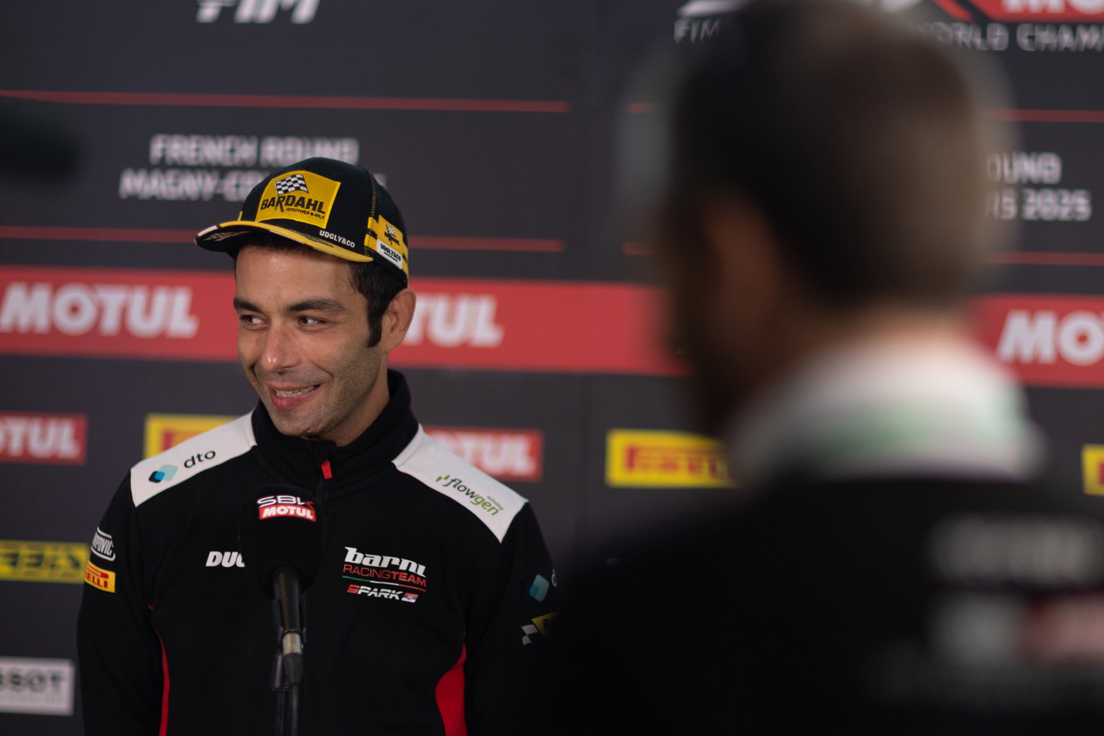 Danilo Petrucci speaks to the media at 2025 French WorldSBK. Credit: Gold and Goose.