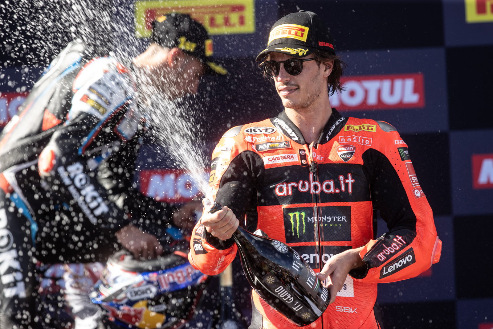 Nicolo Bulega, 2025 Estoril WorldSBK, podium. Credit: Gold and Goose.