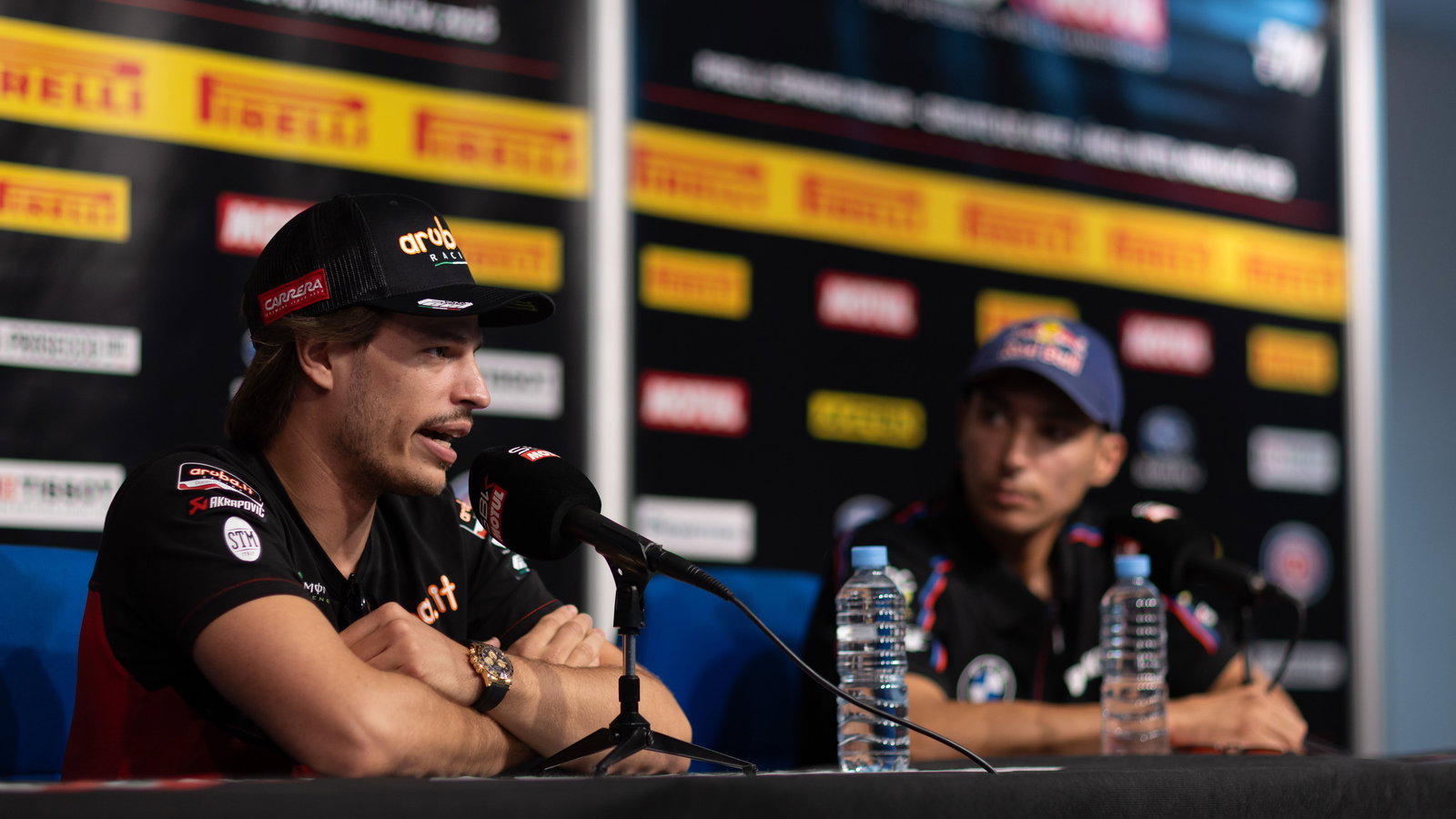Nicolo Bulega, Toprak Razgatlioglu, 2025 Spanish WorldSBK, pre-event press conference. Credit: Gold and Goose.