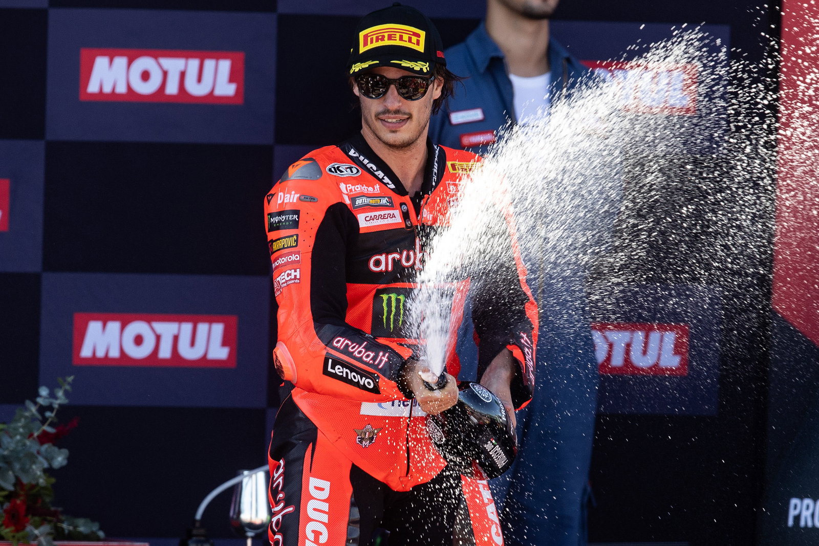 Nicolo Bulega, 2025 Spanish WorldSBK, podium. Credit: Gold and Goose.