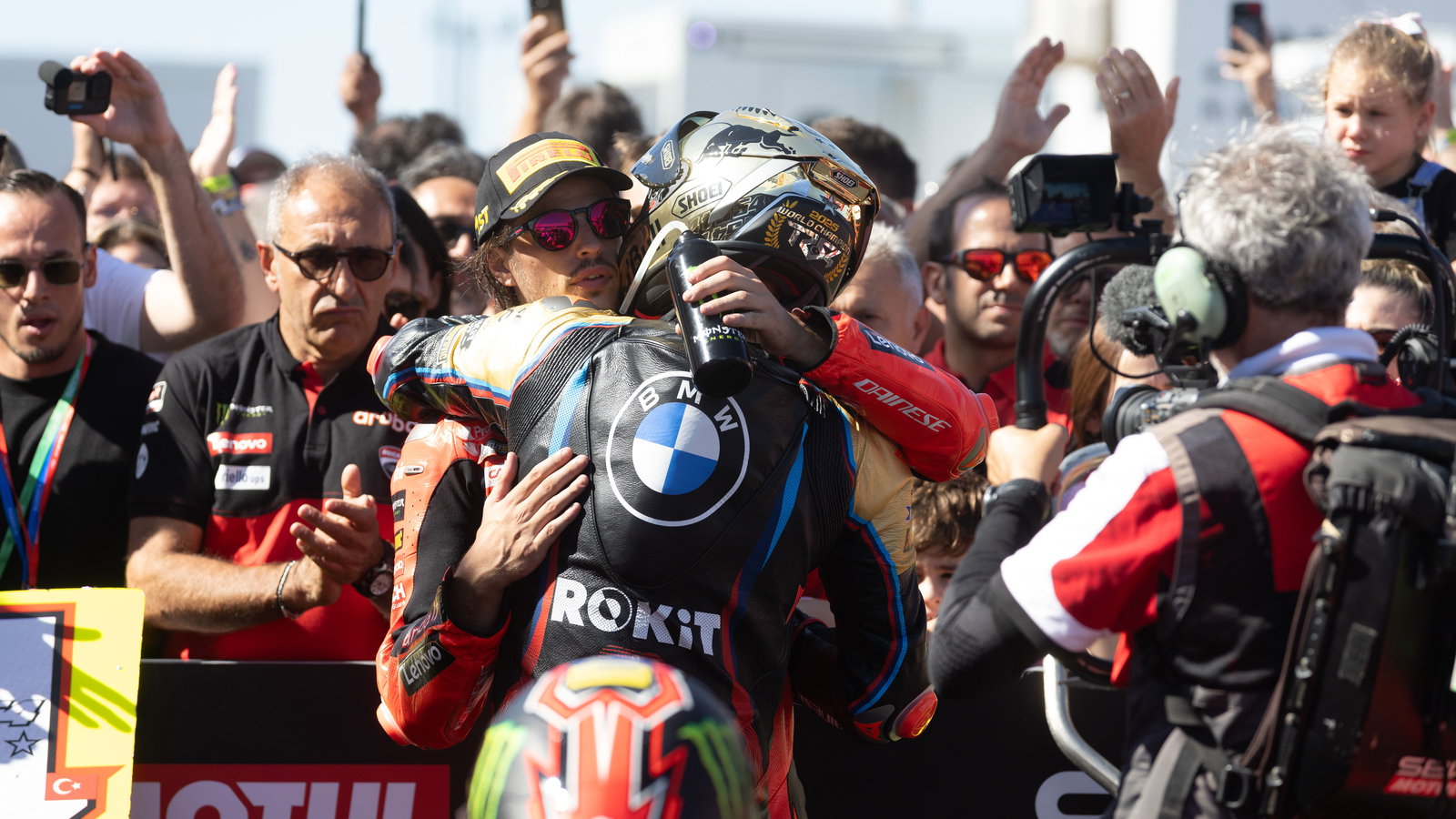 Nicolo Bulega, ToprakRazgatlioglu, 2025 Spanish WorldSBK, parc ferme. Credit: Gold and Goose.