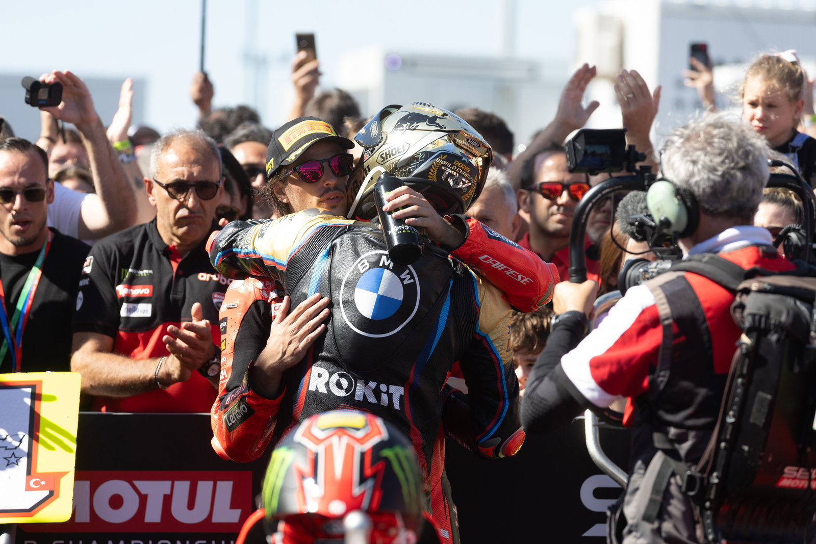 Nicolo Bulega, ToprakRazgatlioglu, 2025 Spanish WorldSBK, parc ferme. Credit: Gold and Goose.