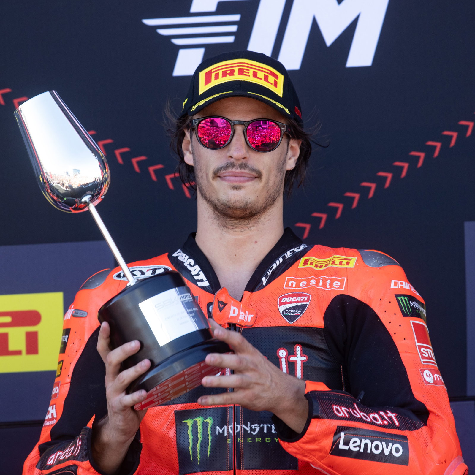 Nicolo Bulega, 2025 Spanish WorldSBK, podium. Credit: Gold and Goose.