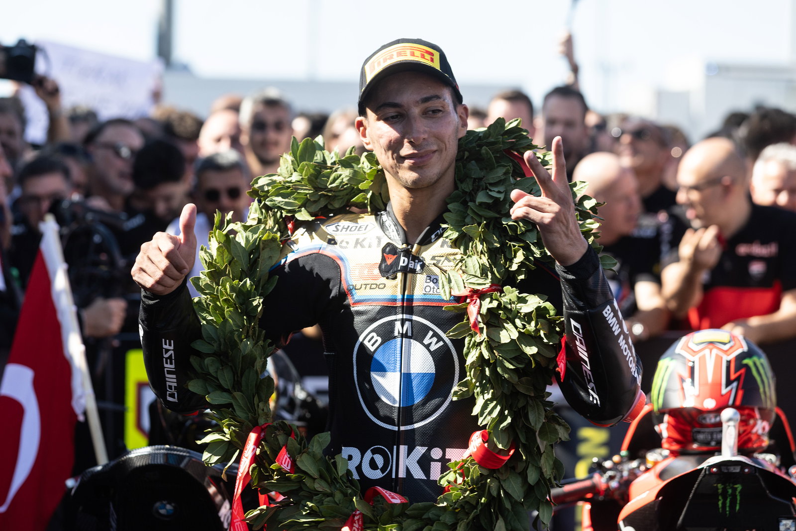 Toprak Razgatlioglu, 2025 Spanish WorldSBK, parc ferme. Credit: Gold and Goose.