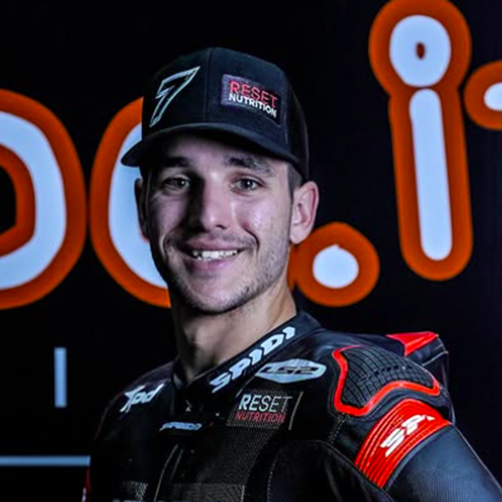 Iker Lecuona in plain leathers in Aruba Ducati pit box. Credit: Instagram/Iker Lecuona/Aruba.it Racing Ducati.