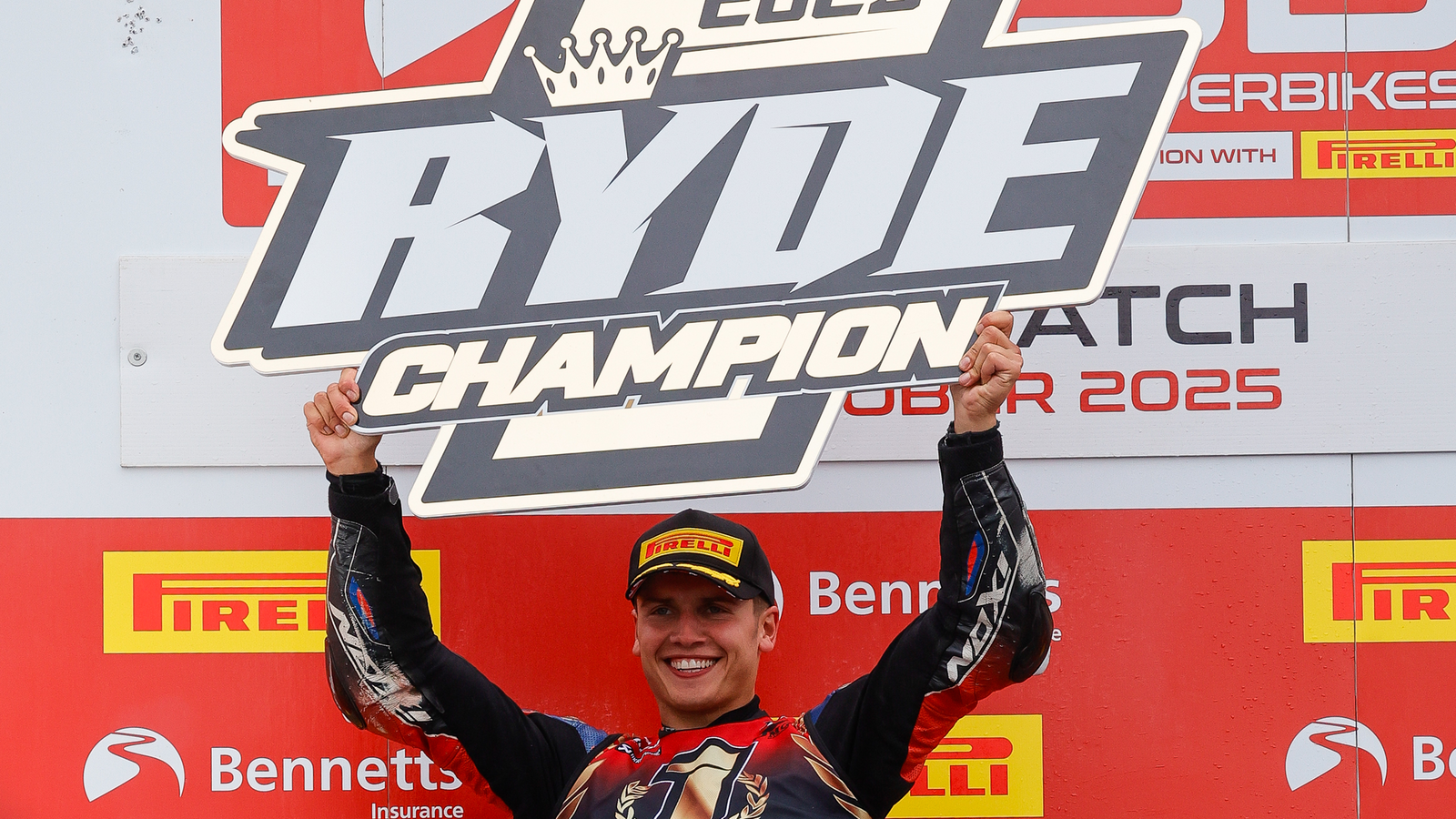 Kyle Ryde, 2025 Brands Hatch (2) BSB, championship podium. Credit: Ian Hopgood Photography.