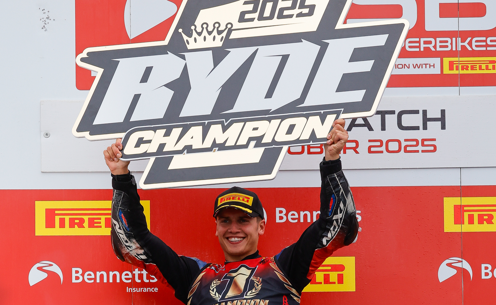 Kyle Ryde, 2025 Brands Hatch (2) BSB, championship podium. Credit: Ian Hopgood Photography.