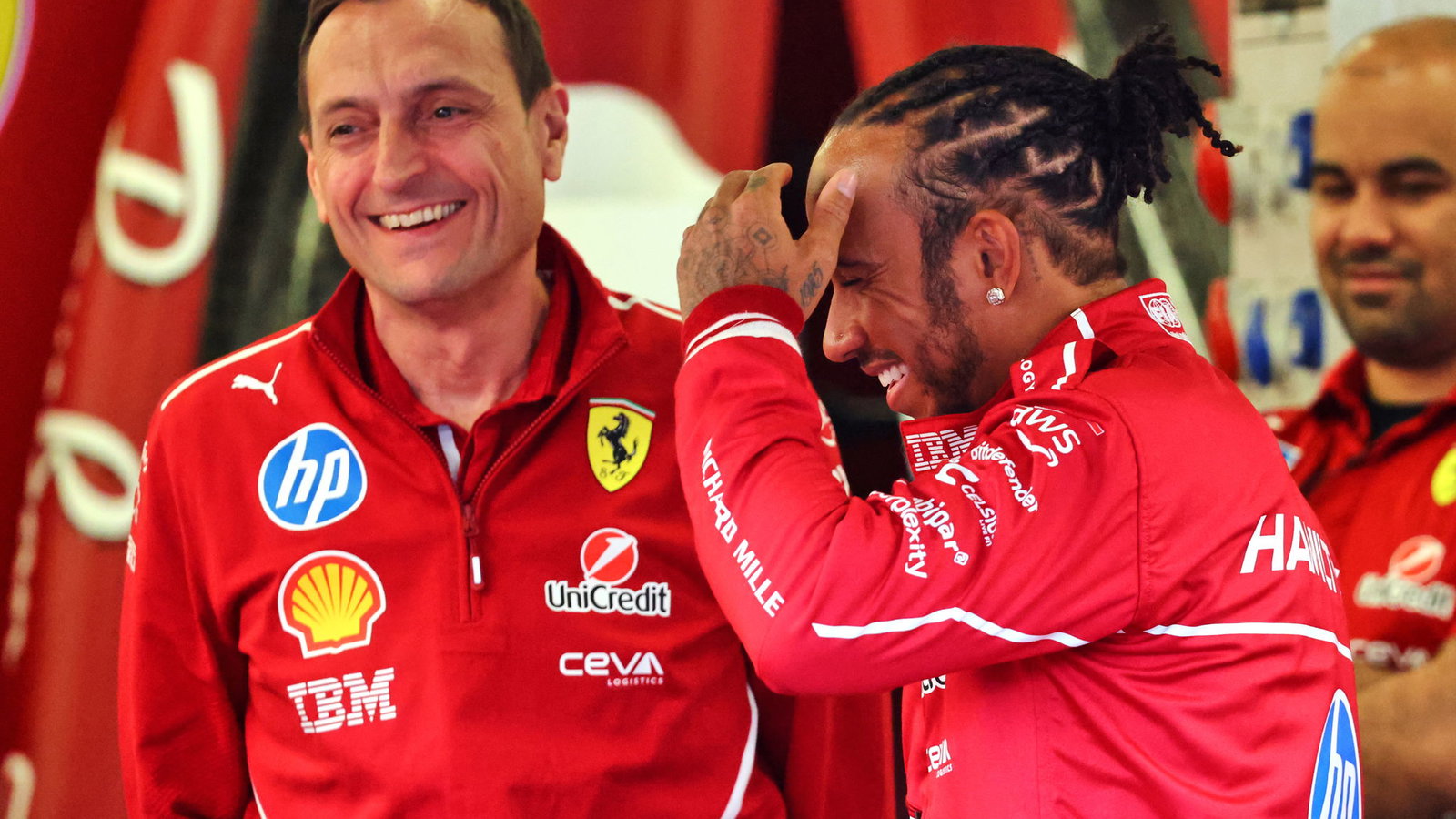 Riccardo Adami and Lewis Hamilton 