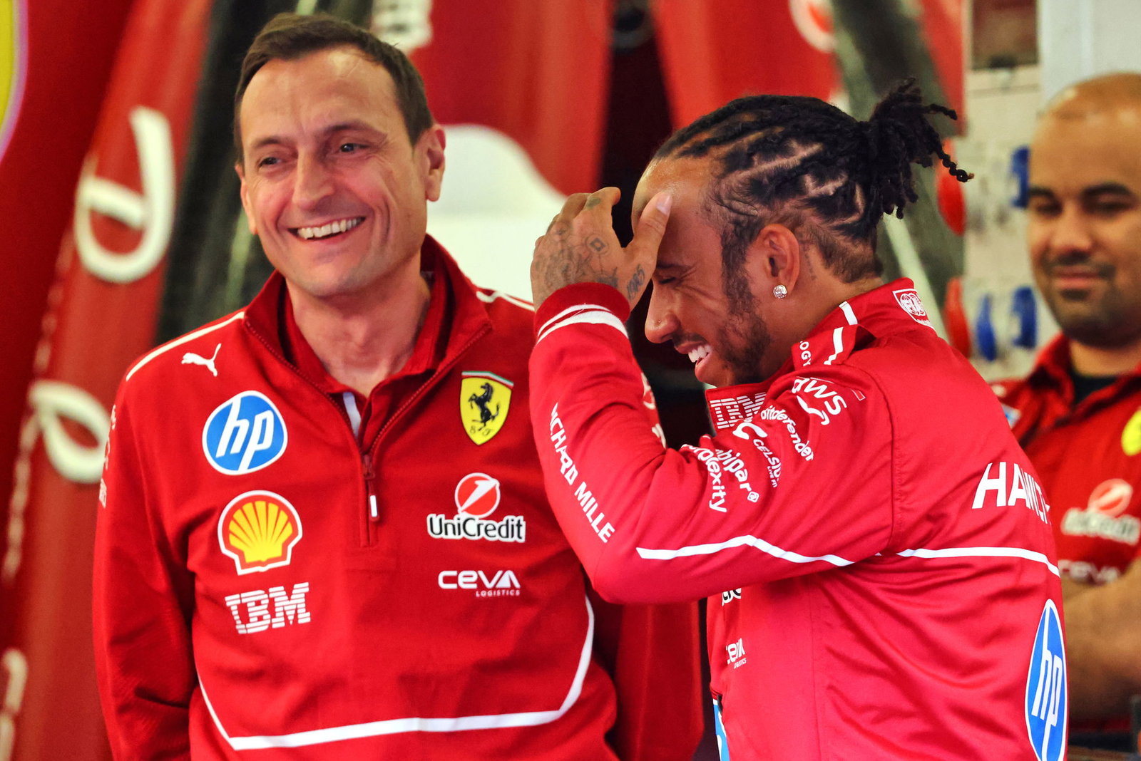 Riccardo Adami and Lewis Hamilton 