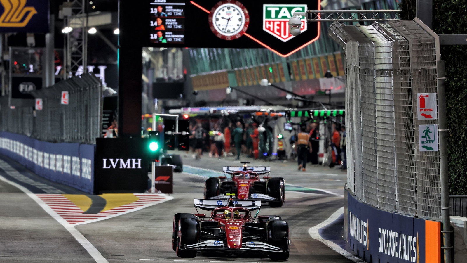 The two Ferraris head out in Singapore 