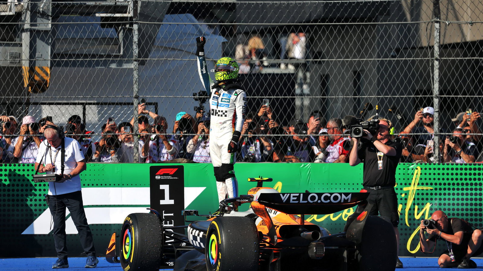 Lando Norris celebrates his sixth win of 2025