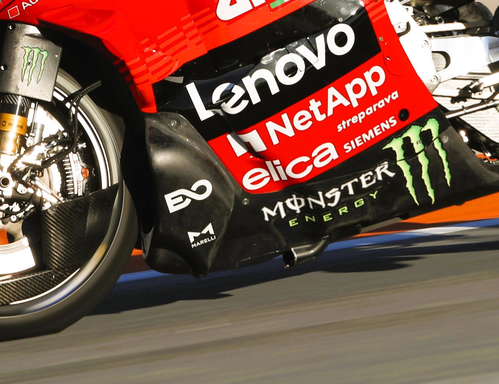 Nicolo Bulega's Ducati, braking, 2025 Valencia MotoGP Test