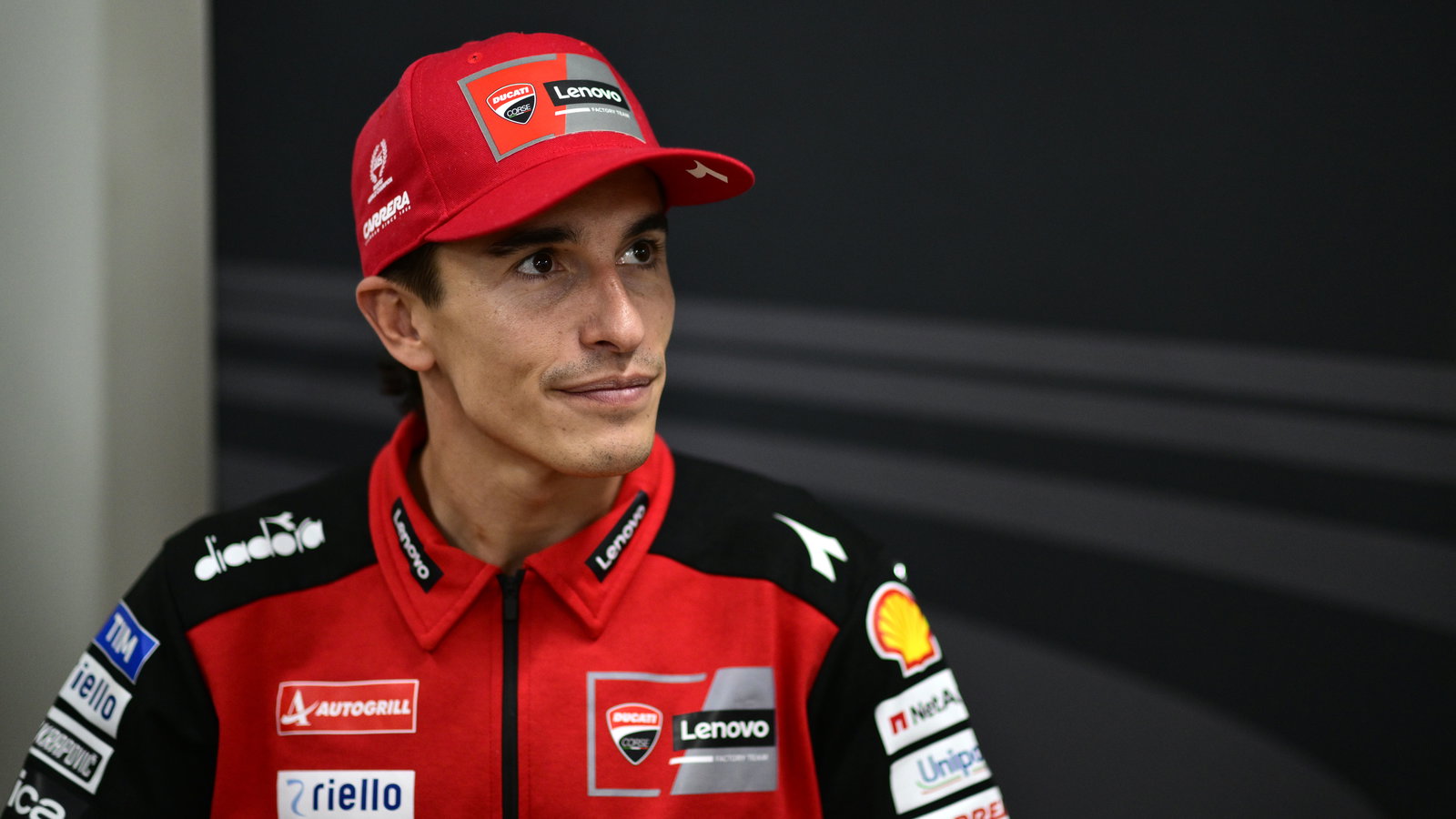 Marc Marquez speaks to the media, 2025 MotoGP Indonesian Grand Prix. Credit: Gold and Goose.