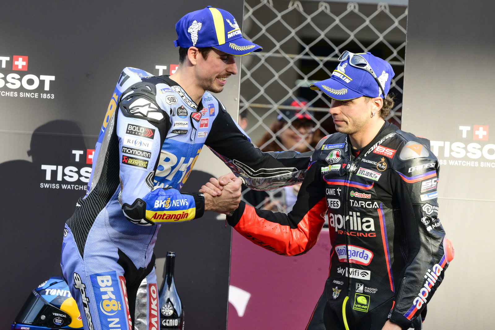 Alex Marquez, Marco Bezzecchi, 2025 MotoGP Portuguese Grand Prix, Sprint podium. Credit: Gold and Goose.