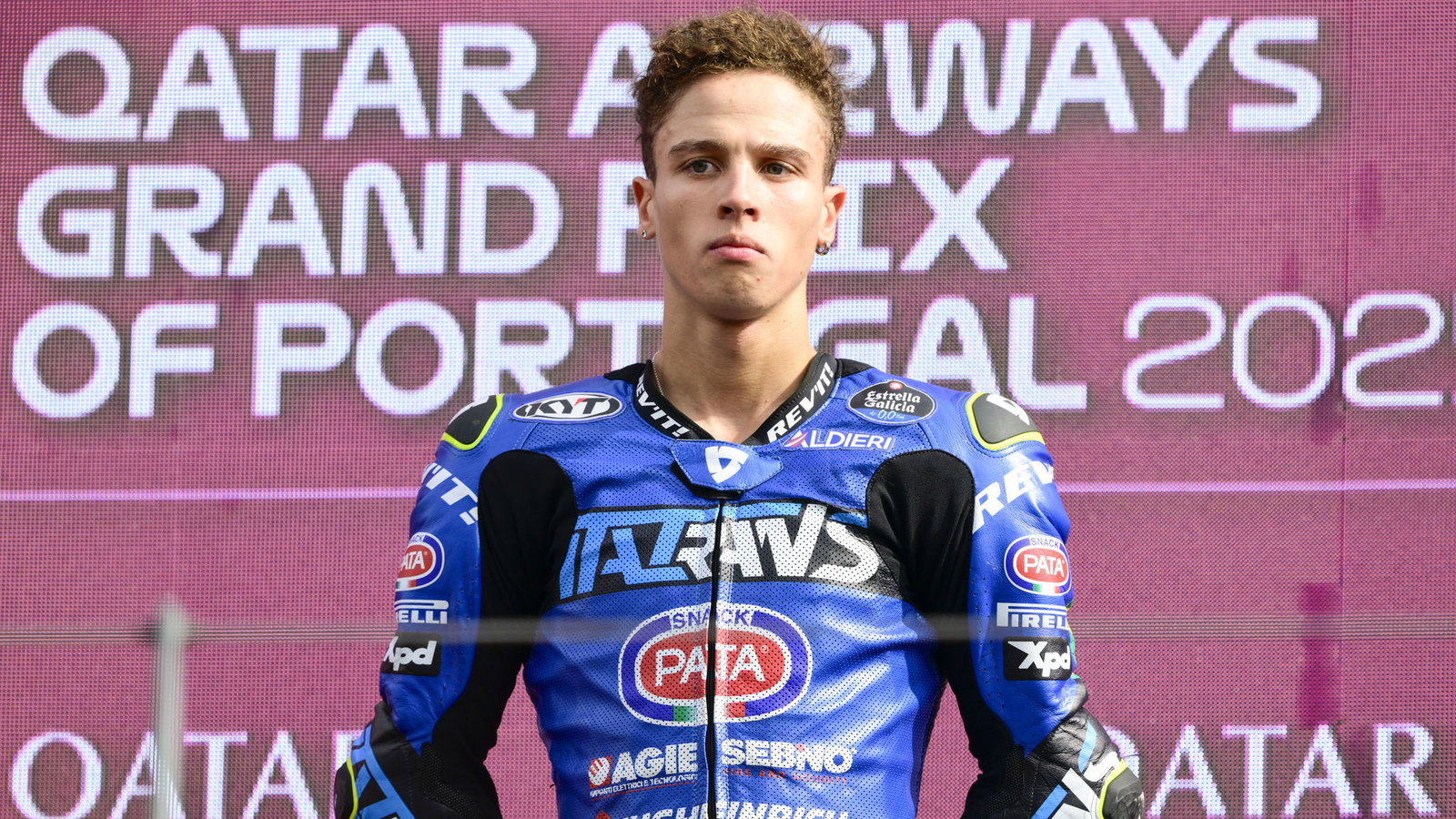 Diogo Moreira, 2025 Moto2 Portuguese Grand Prix, podium. Credit: Gold and Goose.