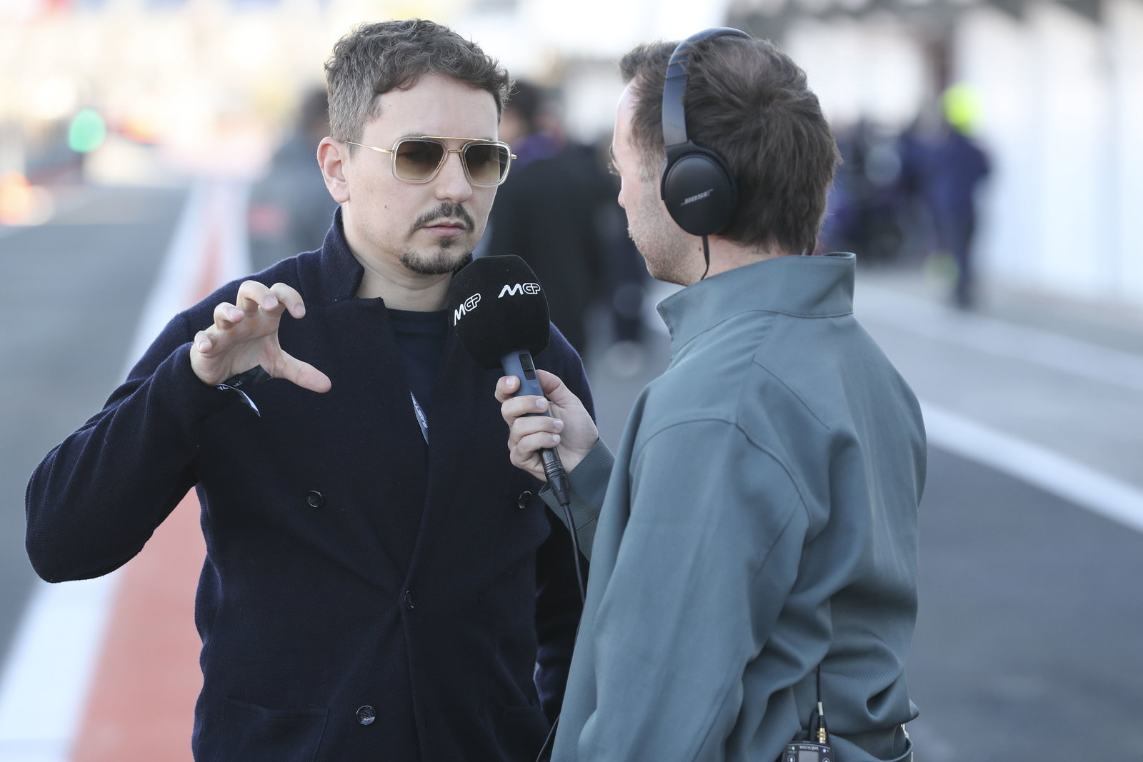 Jorge Lorenzo speaks with MotoGP.com's Jack Appleyard during 2025 MotoGP Valencia test. Credit: Gold and Goose.