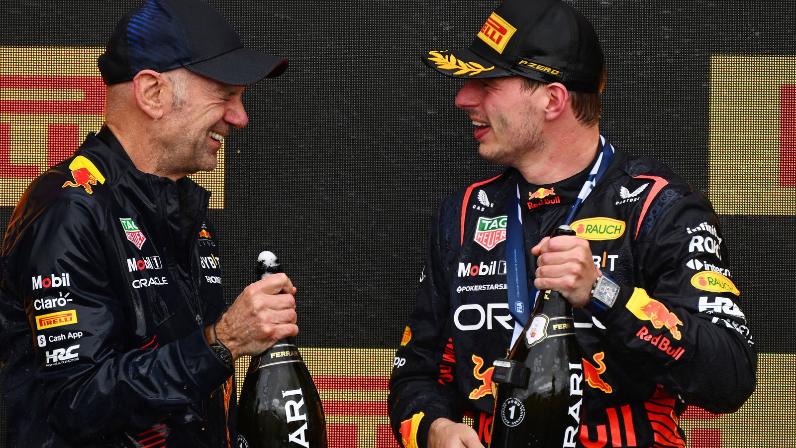 Newey and Verstappen celebrate on the podium