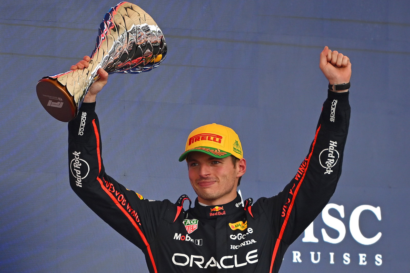 Verstappen celebrates his third-place finish 