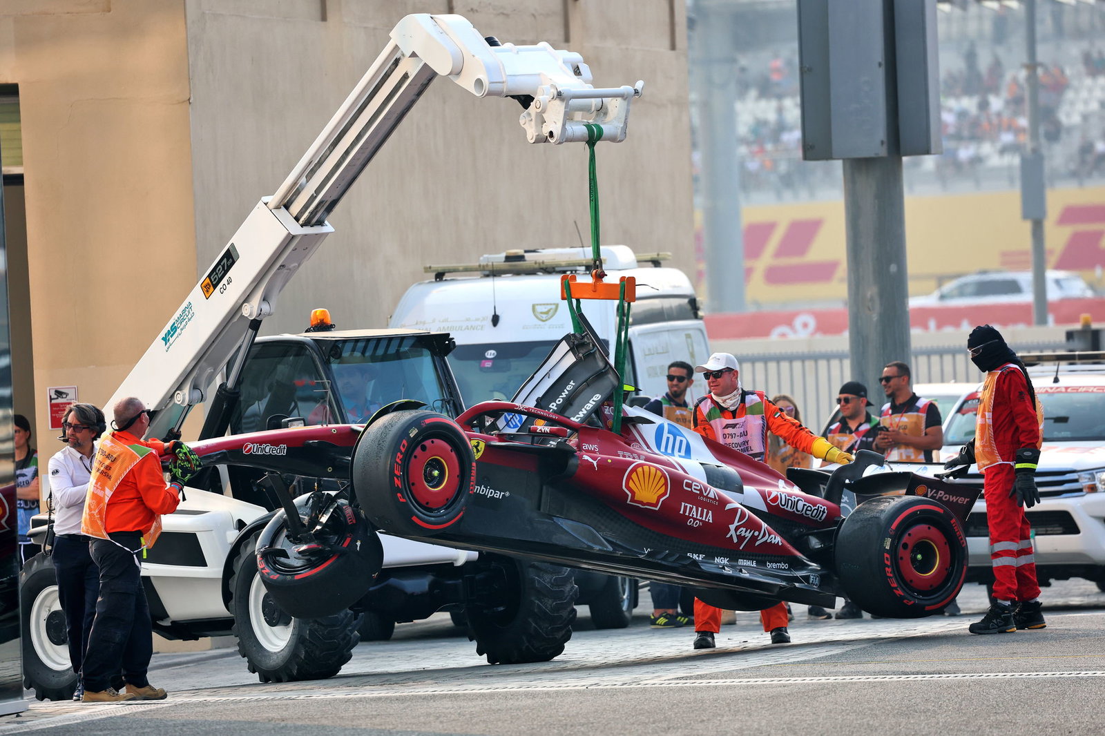 Hamilton's damaged Ferrari is recovered