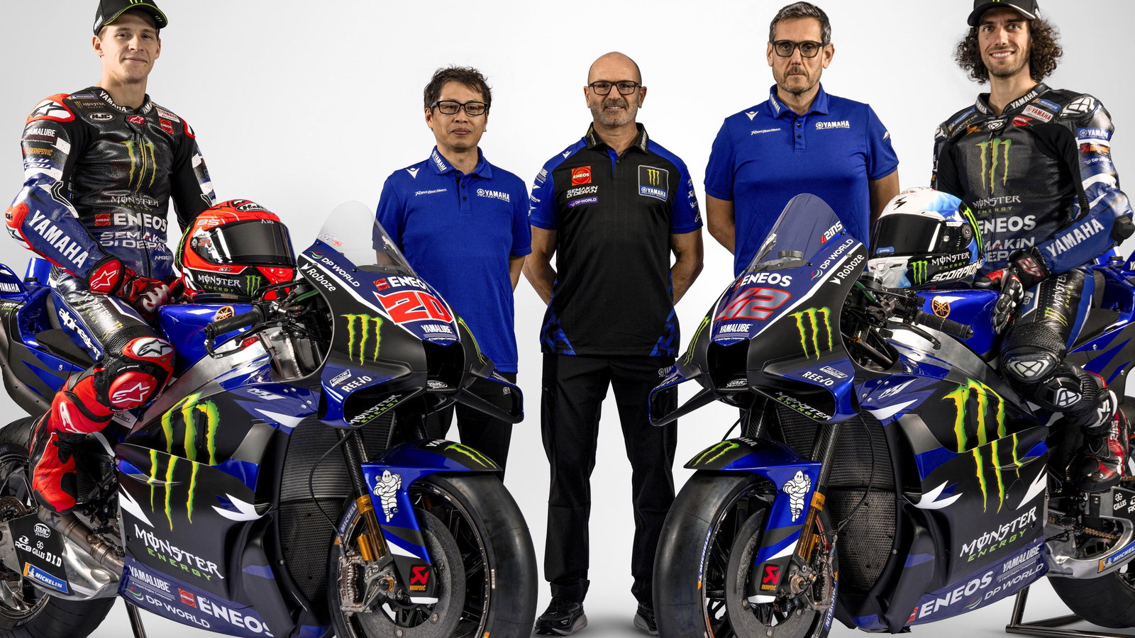 Quartararo, Sumi, Meregalli, Pavesio, Rins, 2026 Monster Yamaha launch.