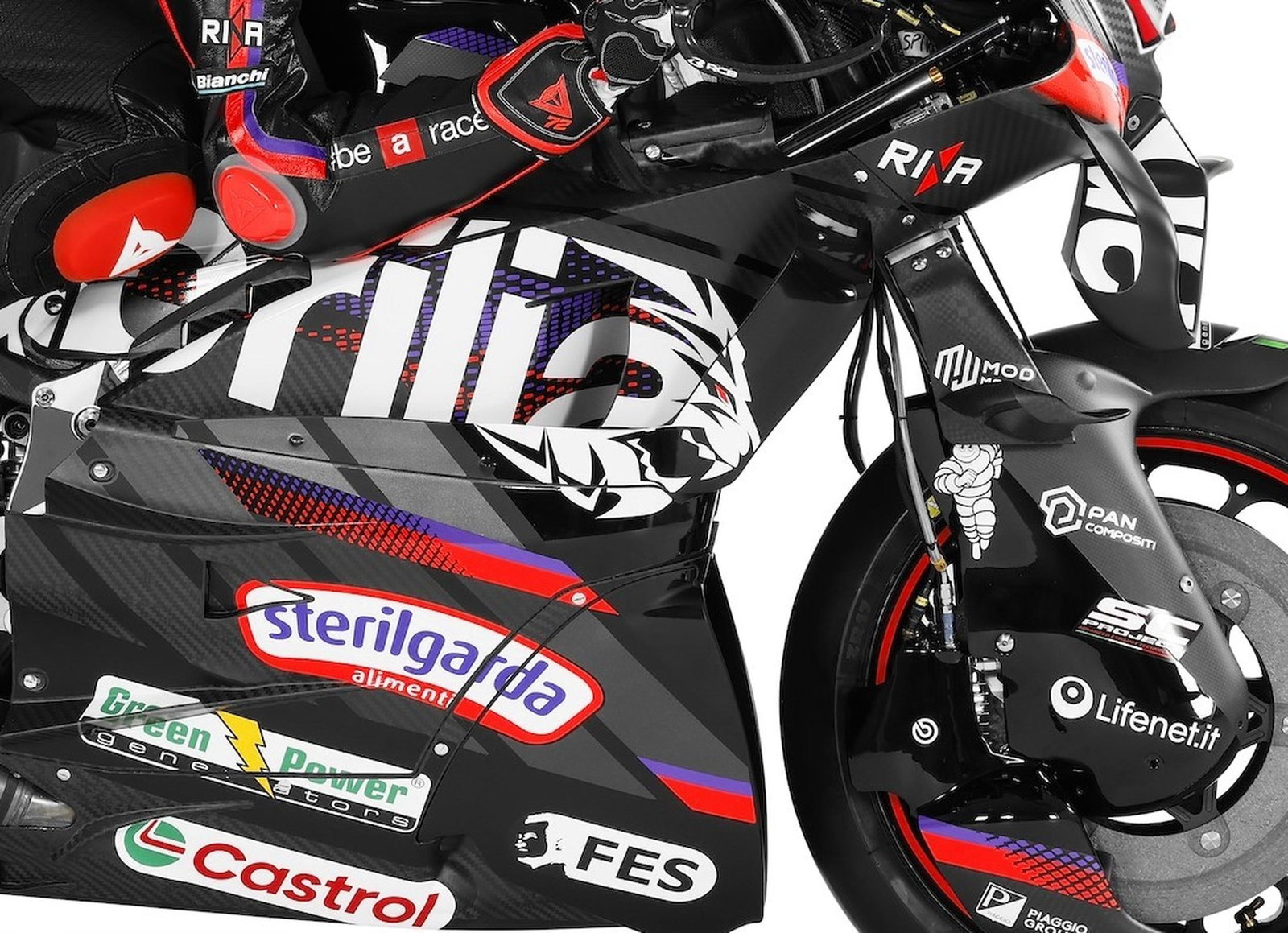 Aprilia's lion head logo on the side of the 2026 RS-GP.