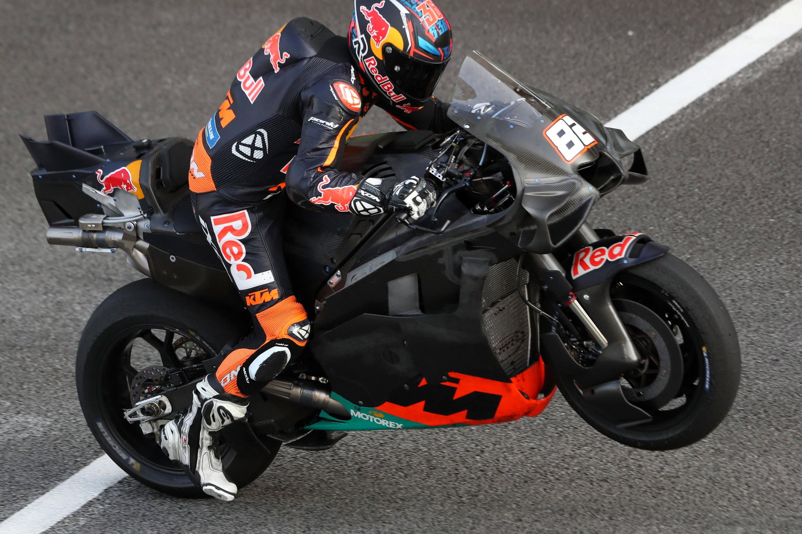 Mika Kallio practice start wheelie, 2026 Sepang MotoGP Shakedown.