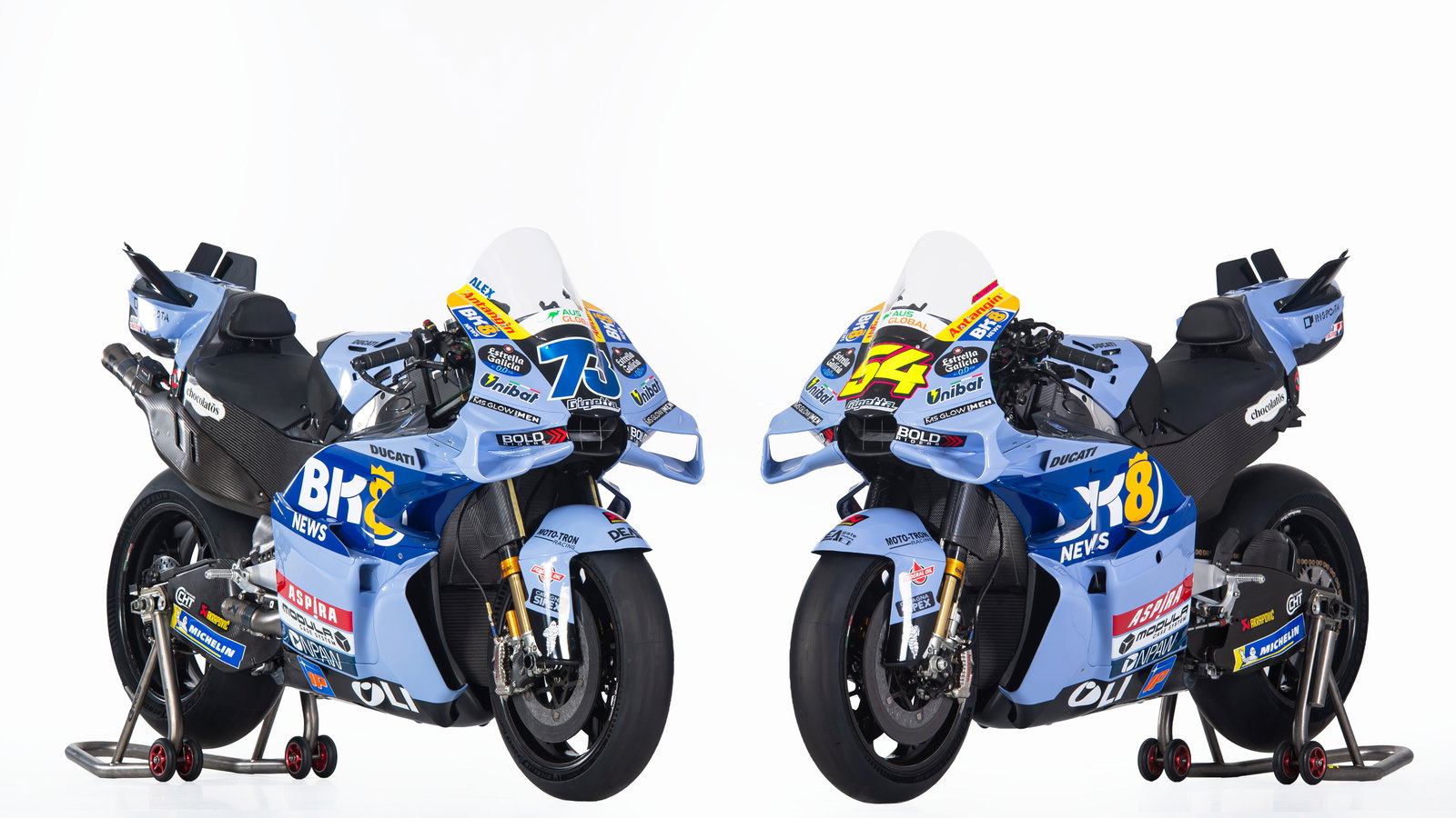 Alex Marquez's and Fermin Aldeguer's 2026 Gresini Ducati MotoGP bikes. Credit: Gresini Racing.