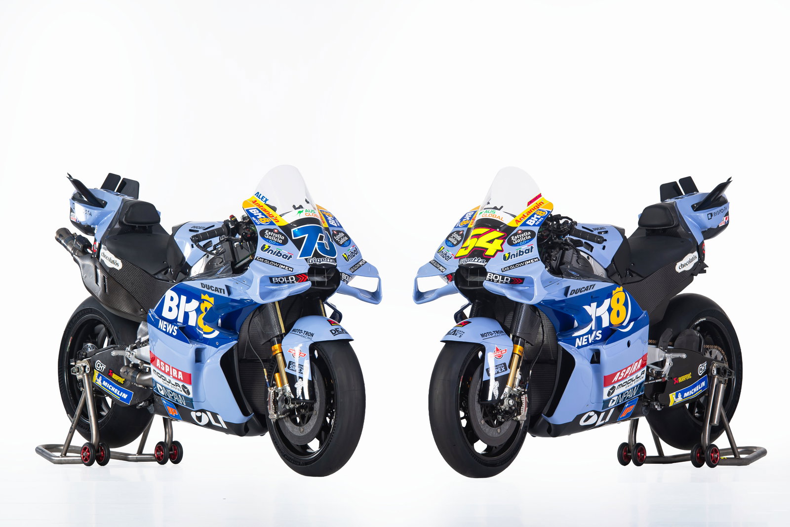 Alex Marquez's and Fermin Aldeguer's 2026 Gresini Ducati MotoGP bikes. Credit: Gresini Racing.