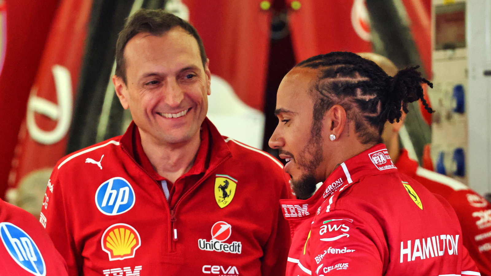 Lewis Hamilton and his Ferrari Race engineer for 2025 Ricciardo Adami