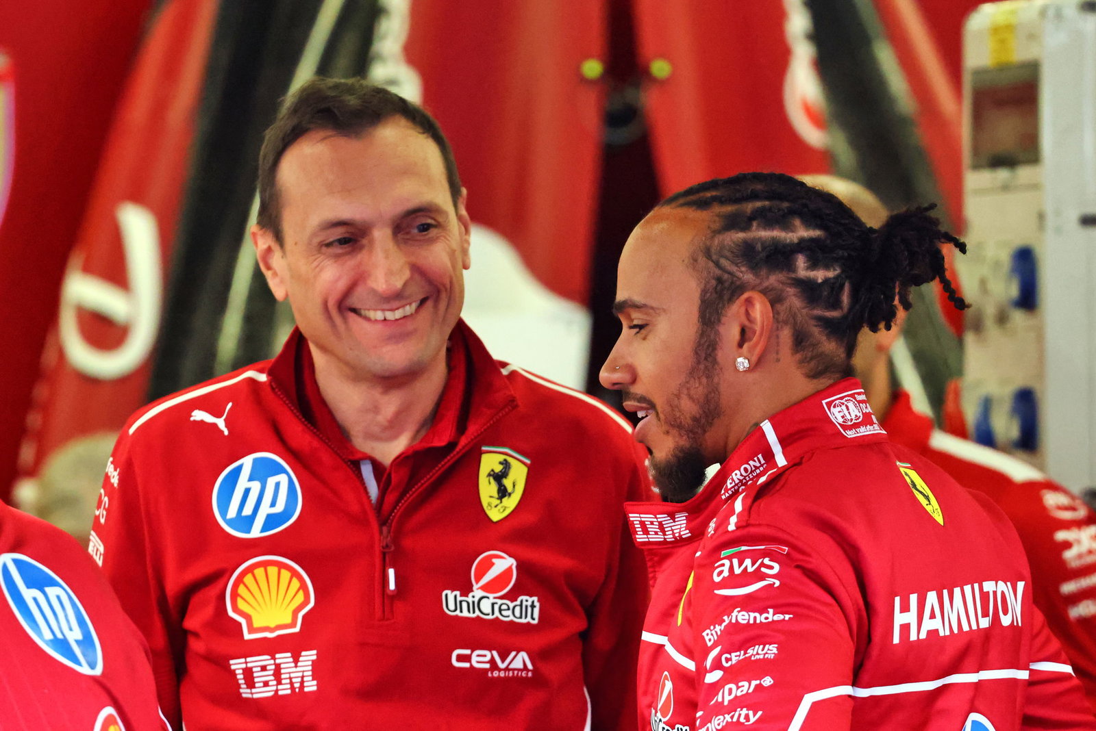 Lewis Hamilton and his Ferrari Race engineer for 2025 Ricciardo Adami