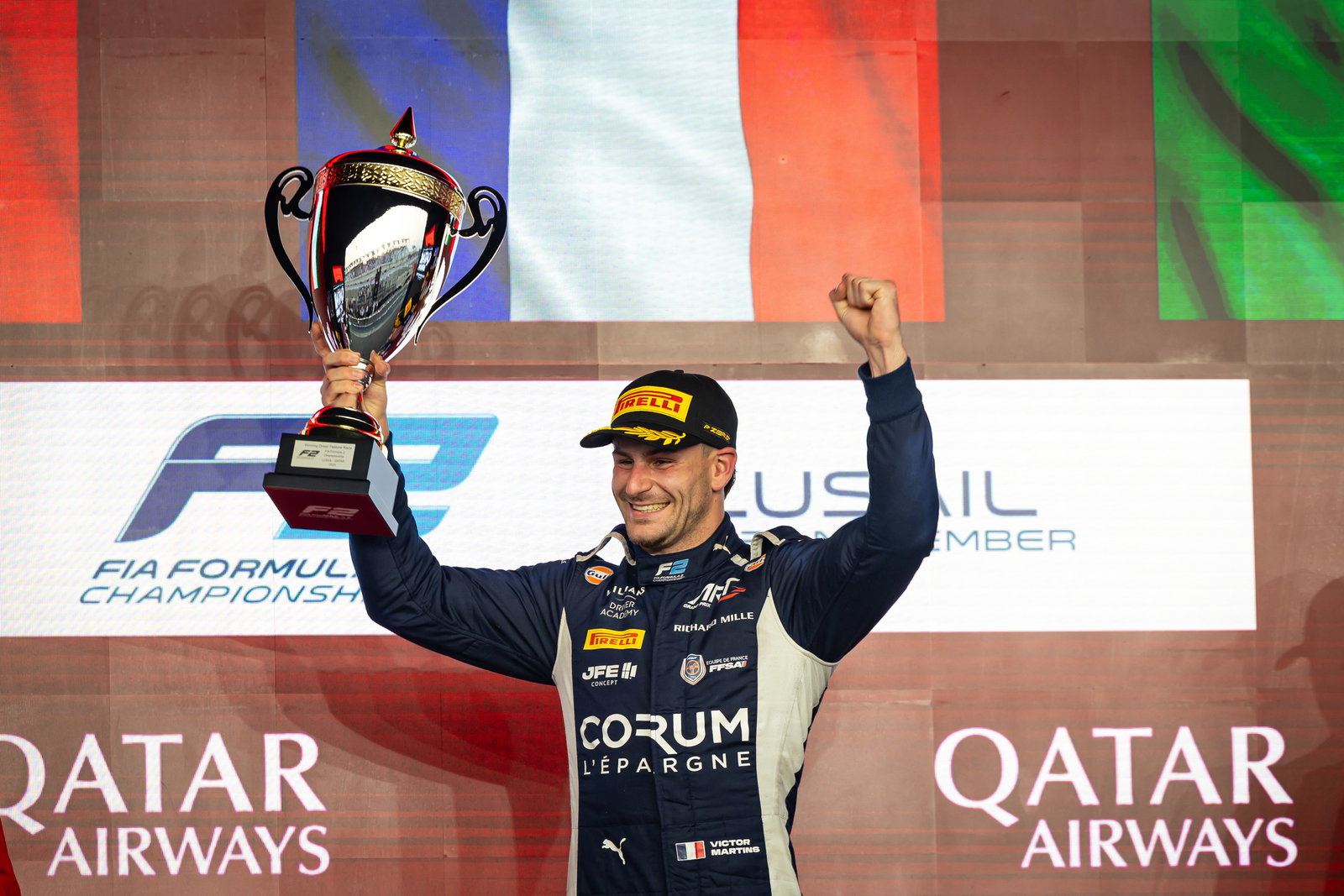 Martins celebrates his F2 victory in Qatar