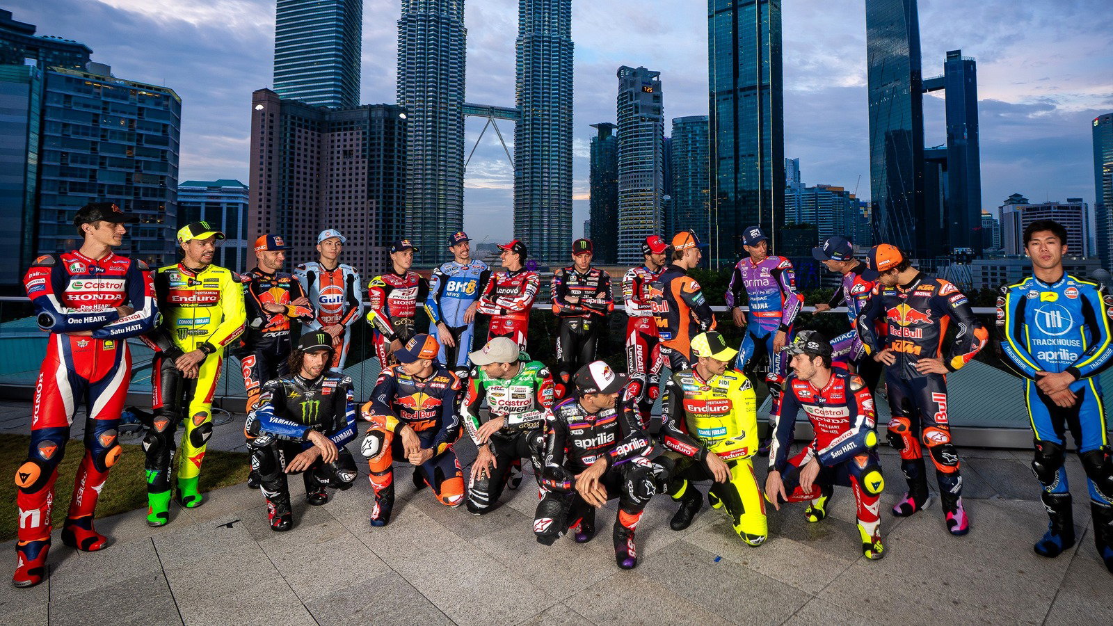 The 2026 MotoGP grid at the Kuala Lumpur pre-season launch (pic: Dorna).