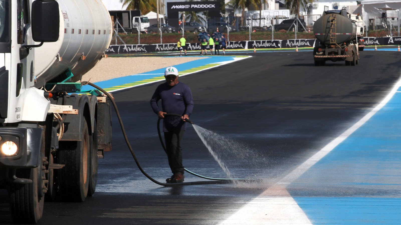 Cleaning work at Goiania ahead of Brazilian MotoGP.