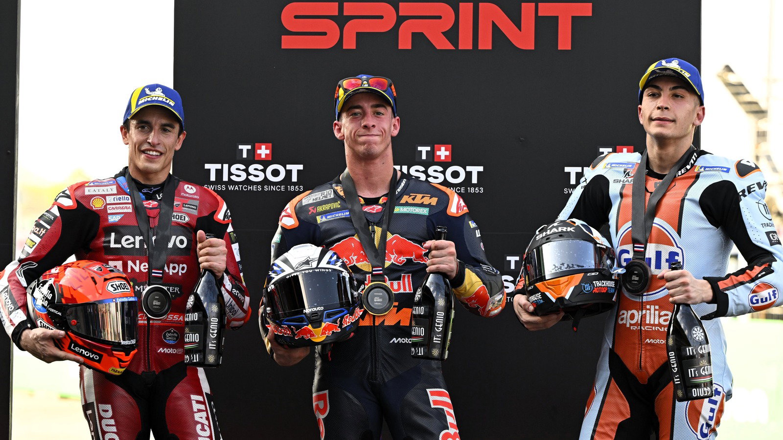 Pedro Acosta 1st, Marc Marquez 2nd, Raul Fernandez 3rd, 2026 Thai MotoGP Sprint