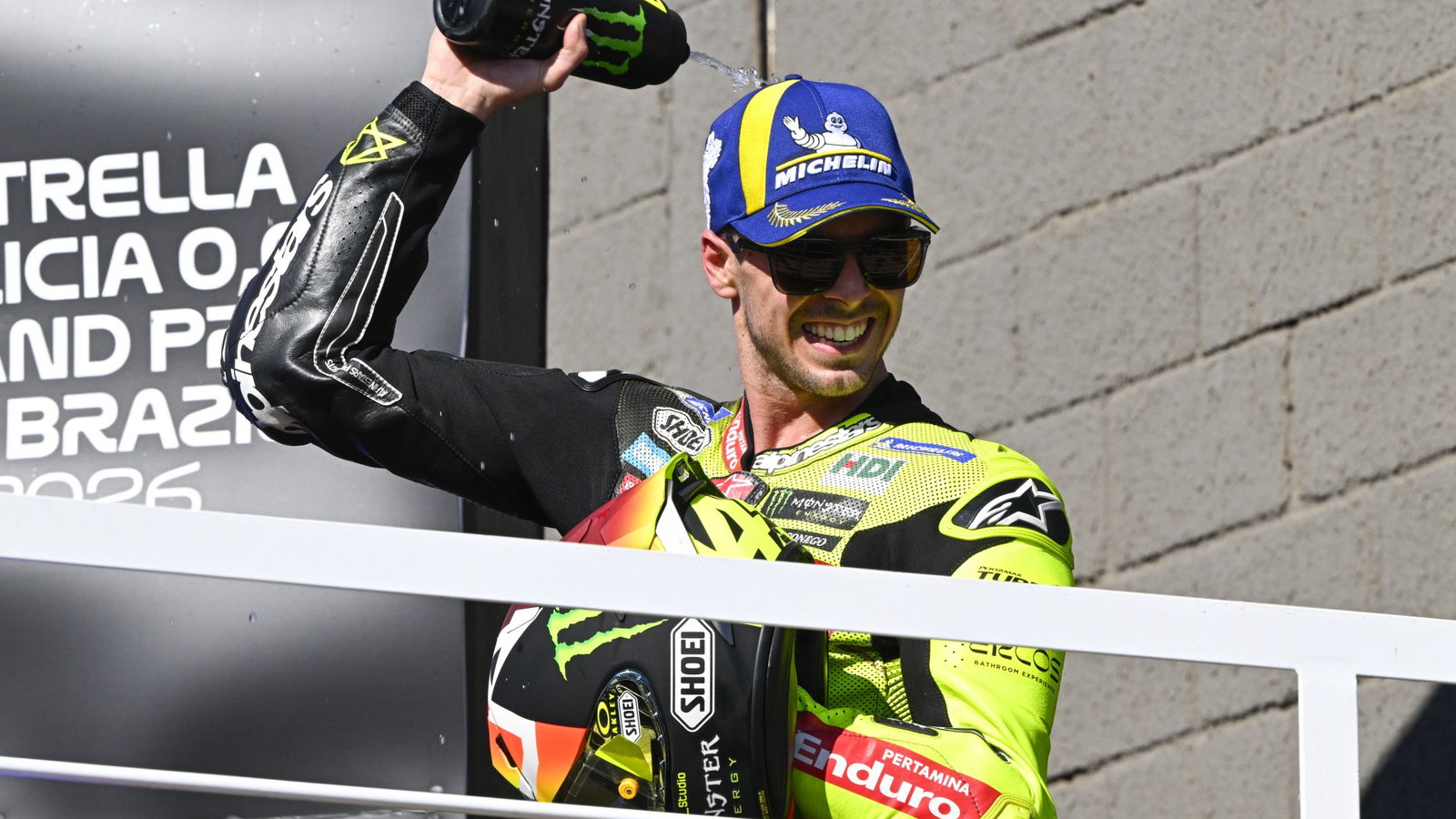 Fabio Di Giannantonio, 2026 MotoGP Brazilian Grand Prix, podium. Credit: Gold and Goose.