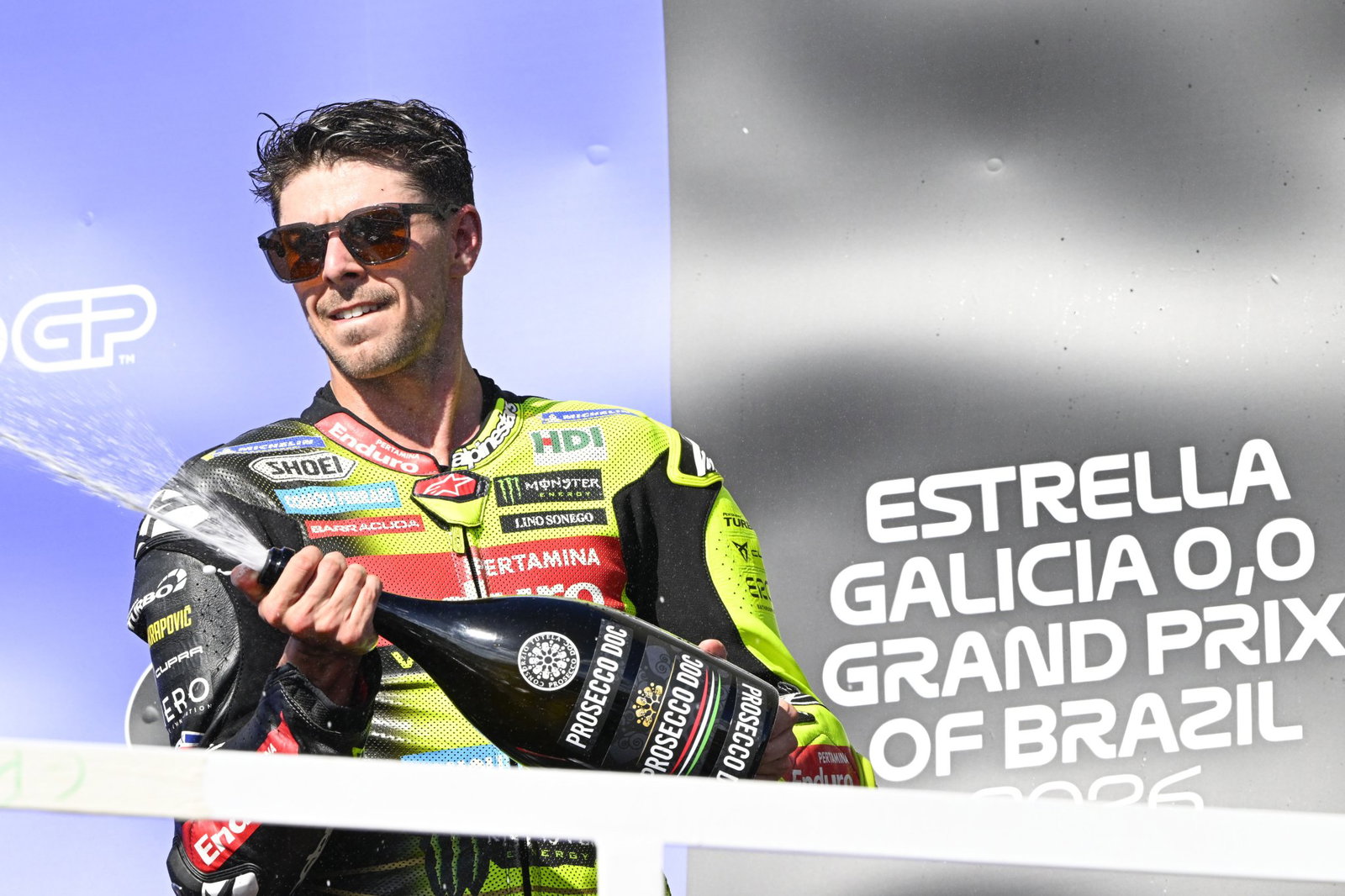Fabio Di Giannantonio, 2026 MotoGP Brazilian Grand Prix, podium. Credit: Gold and Goose.