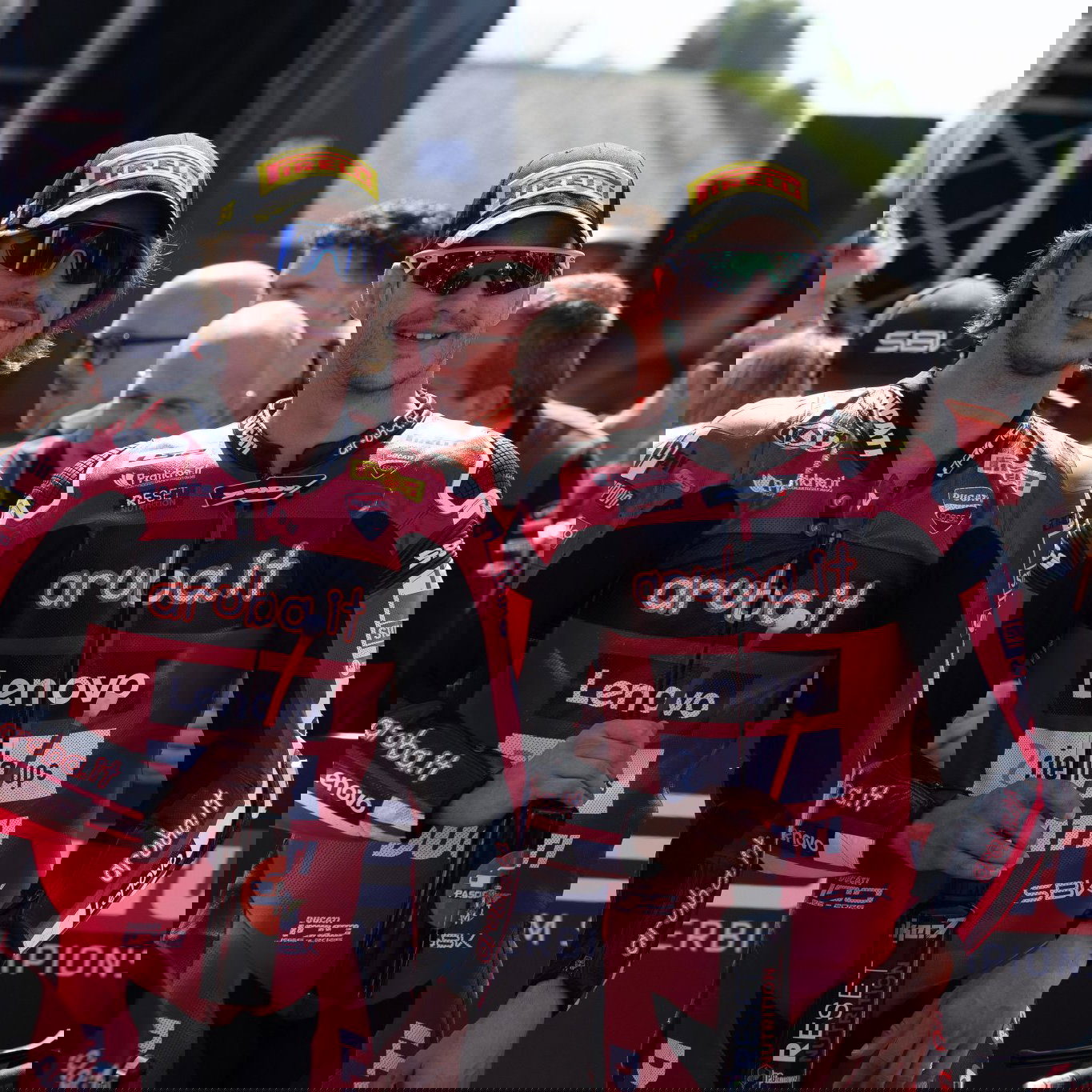 Nicolo Bulega, Iker Lecuona, 2026 Portuguese WorldSBK, parc ferme. Credit: Gold and Goose.