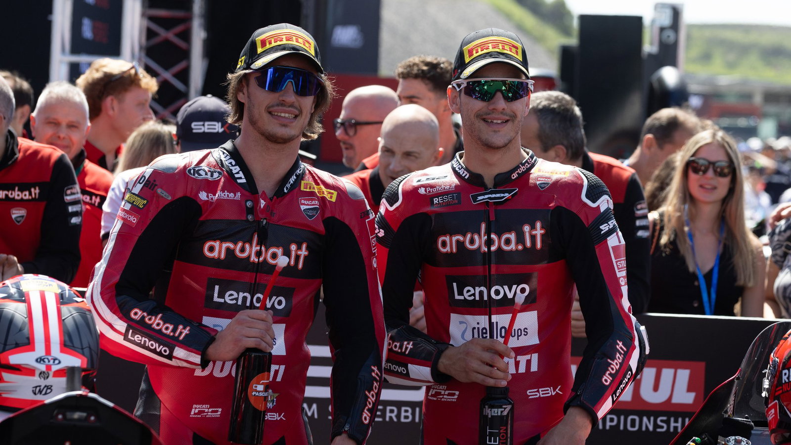 Nicolo Bulega, Iker Lecuona, 2026 Portuguese WorldSBK, parc ferme. Credit: Gold and Goose.