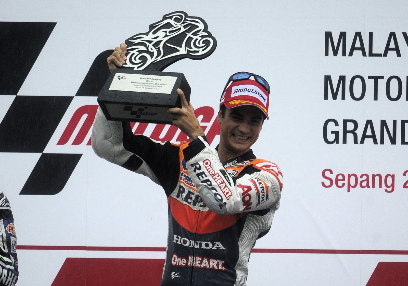 Dani Pedrosa wins a soaking wet 2012 Malaysian MotoGP.