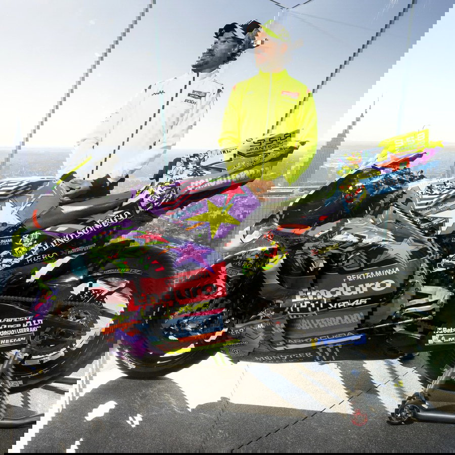 Franco Morbidelli unveils special VR46 livery in New York.