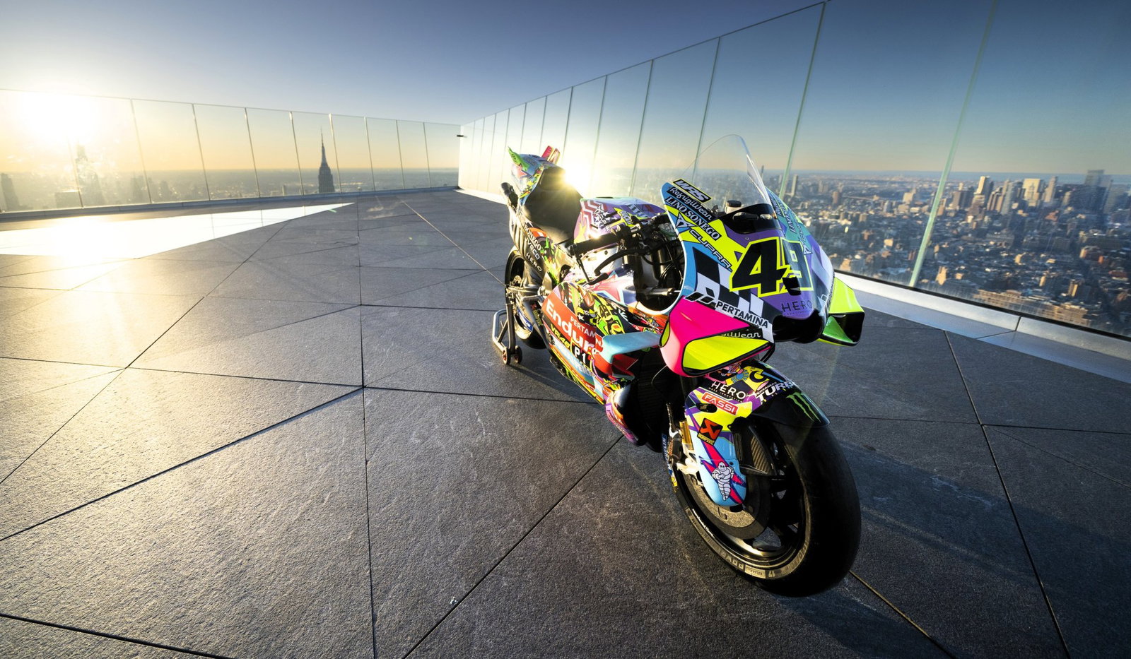 VR46's special US MotoGP livery unveiled in New York.