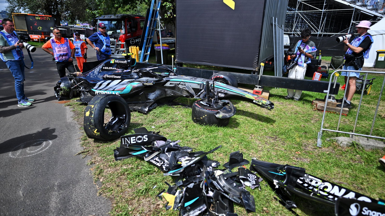 Kimi Antonelli's stricken Mercedes W17
