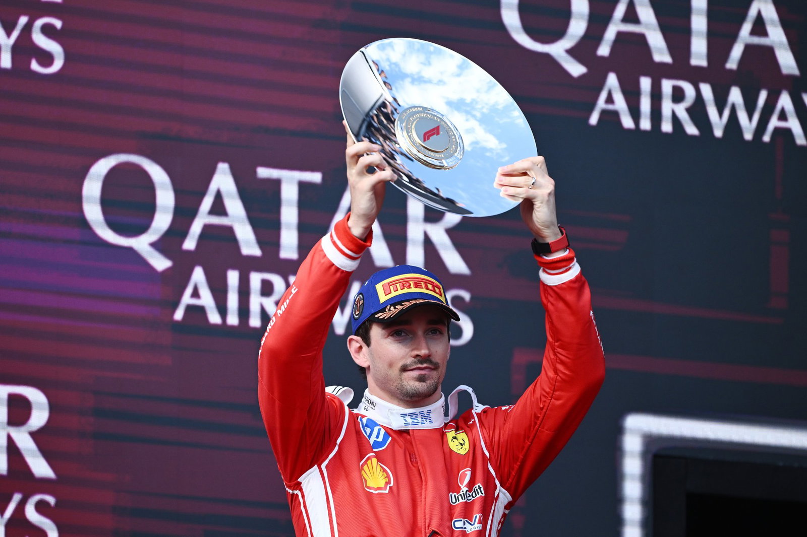 Leclerc celebrates his podium finish 